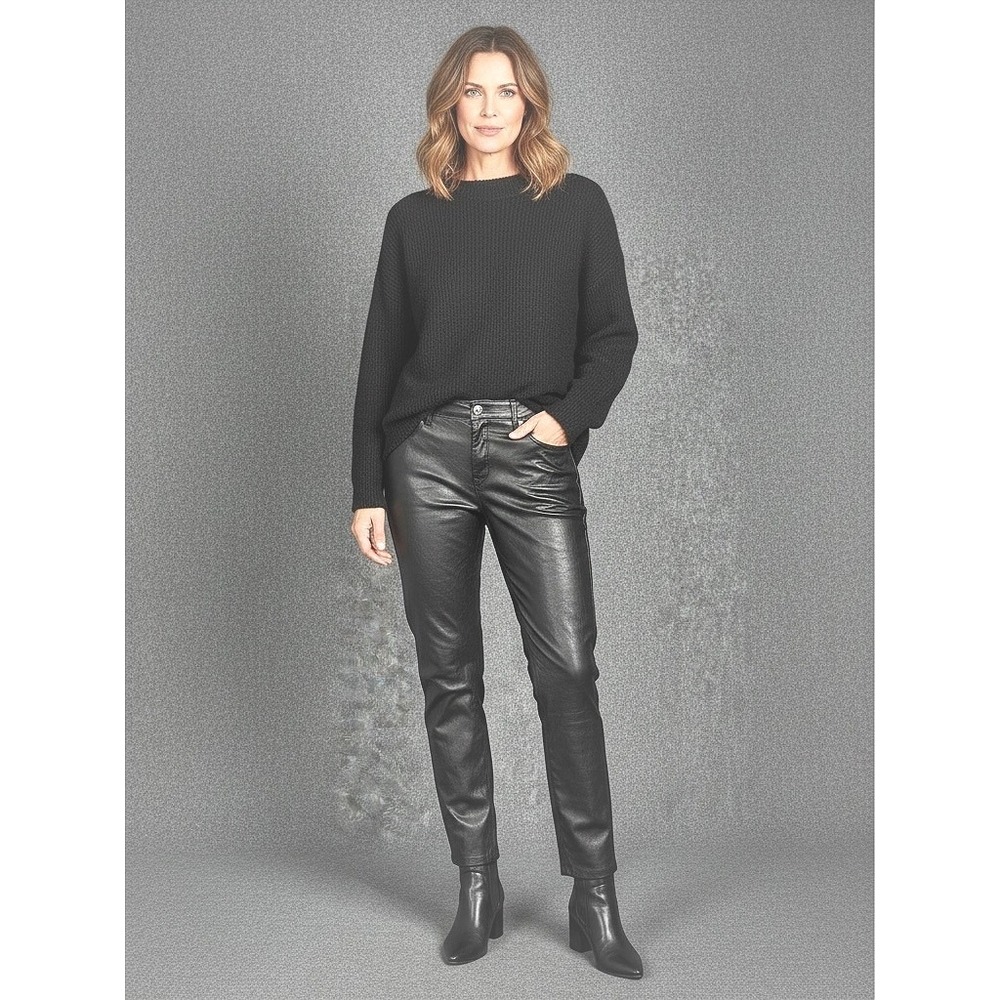 Chico's Black Faux Vegan Leather Pants Size 1R US 8R Chic‎ Moto Edgy Rocker